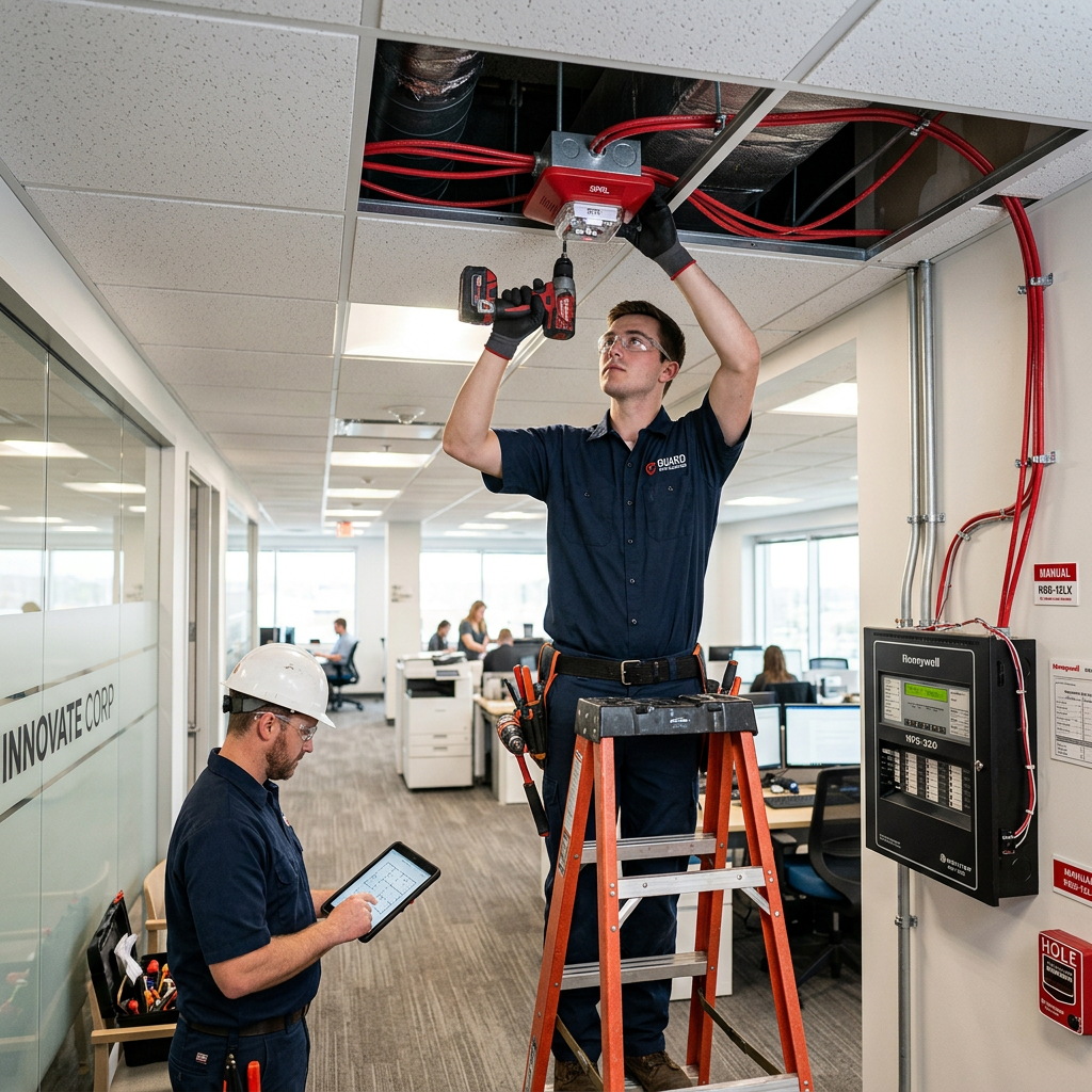 Commercial fire alarm system installation in office
